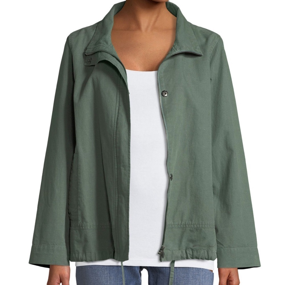 Eileen Fisher Olive A-Line Cotton/Hemp Jacket Petite PP